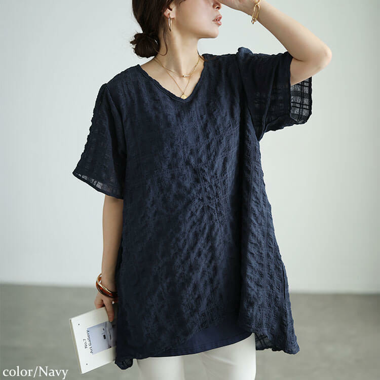 大きいサイズ レディース 異素材レイヤードVネックチュニック10