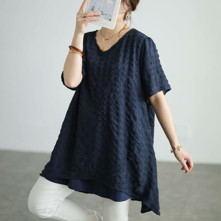 大きいサイズ レディース 異素材レイヤードVネックチュニック12