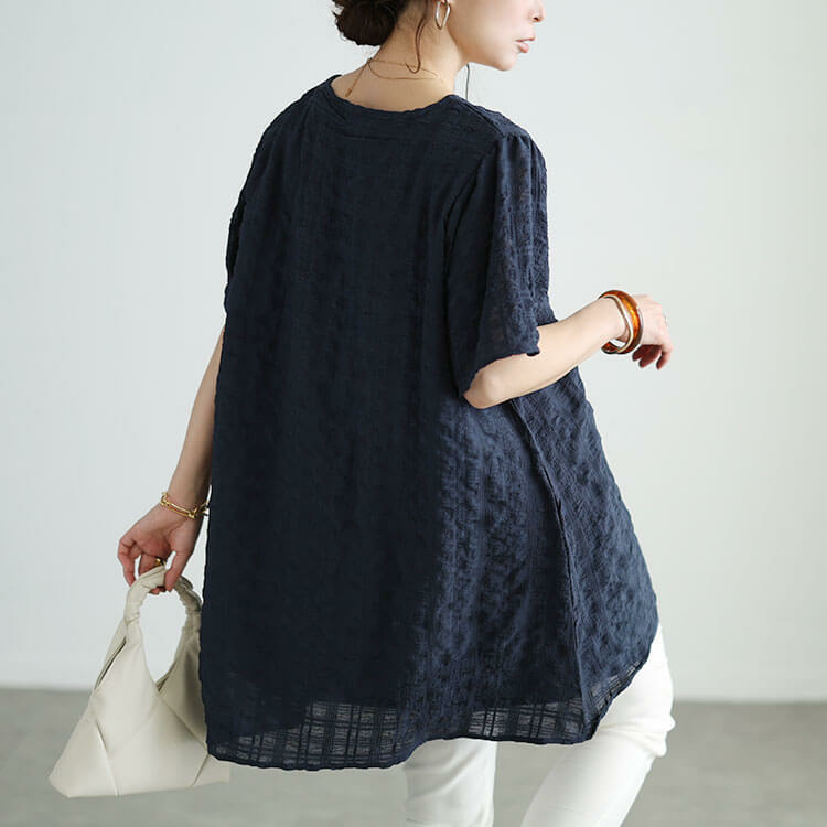 大きいサイズ レディース 異素材レイヤードVネックチュニック13