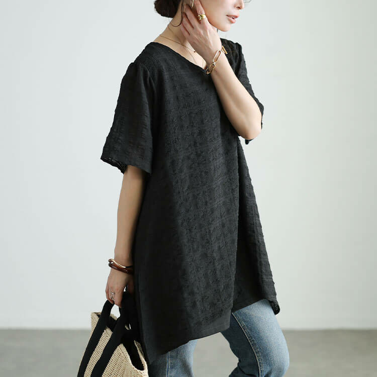 大きいサイズ レディース 異素材レイヤードVネックチュニック8