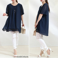 大きいサイズ レディース ストライプ柄シフォンフェイクチュニック