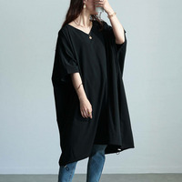 大きいサイズ レディース 楊柳Vネックドローコードドルマンチュニック