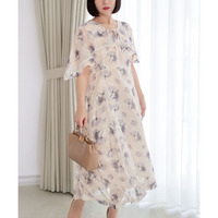 大きいサイズ レディース ケープスリーブフラワーワンピース