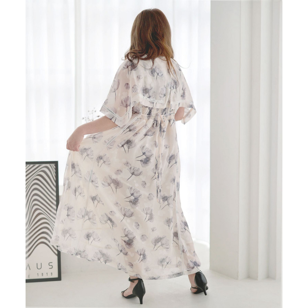 大きいサイズ レディース ケープスリーブフラワーワンピース12