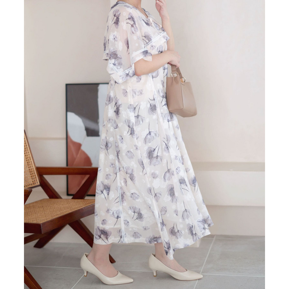 大きいサイズ レディース ケープスリーブフラワーワンピース17