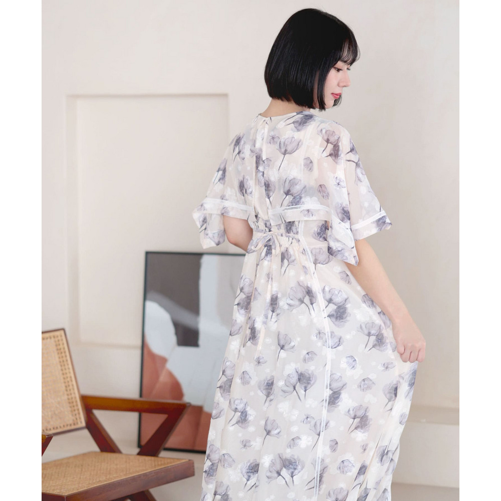 大きいサイズ レディース ケープスリーブフラワーワンピース18