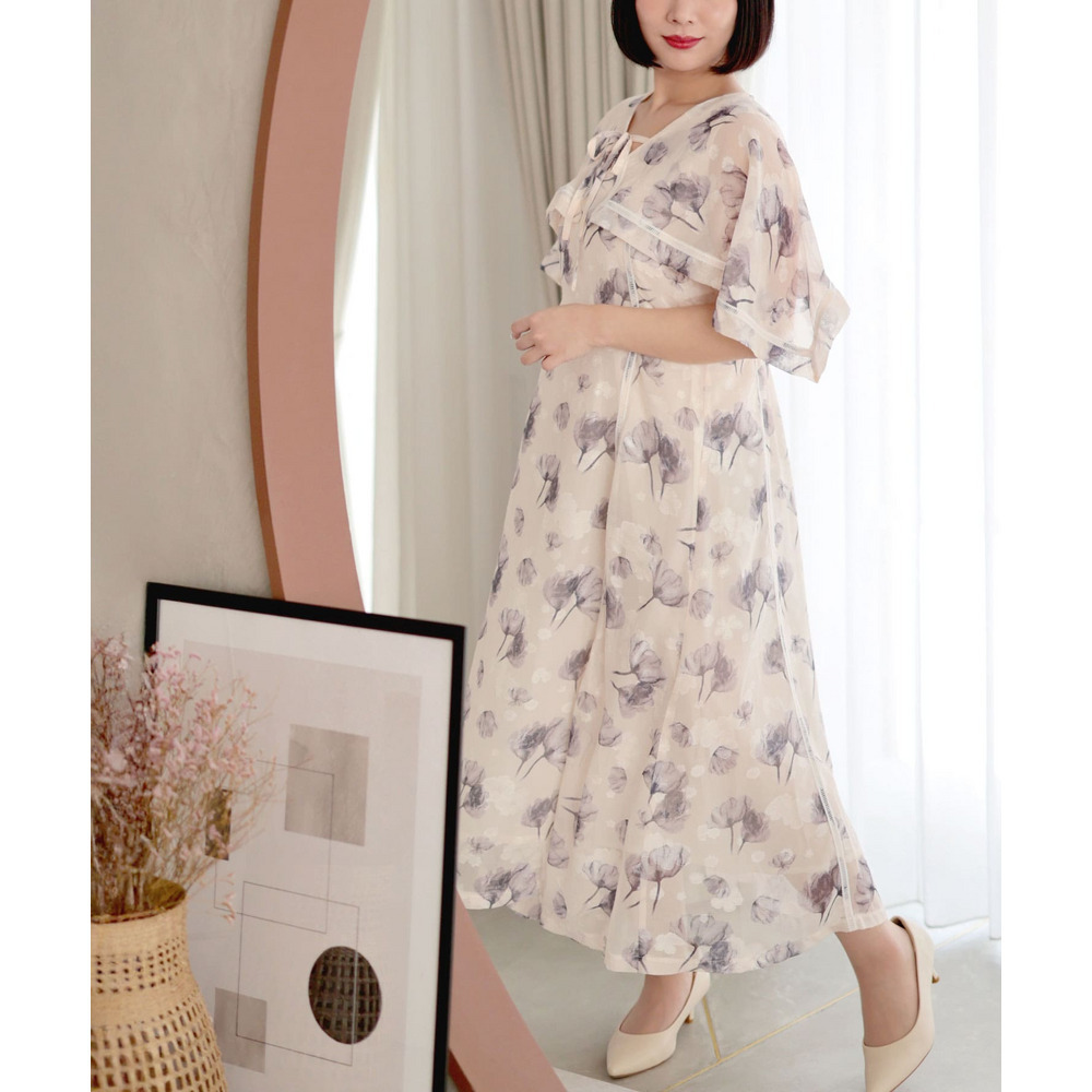 大きいサイズ レディース ケープスリーブフラワーワンピース20