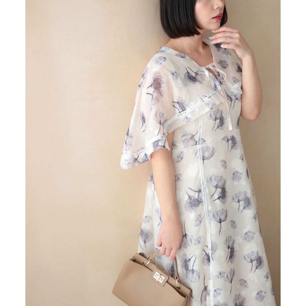 大きいサイズ レディース ケープスリーブフラワーワンピース3