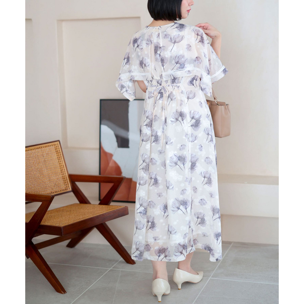 大きいサイズ レディース ケープスリーブフラワーワンピース4