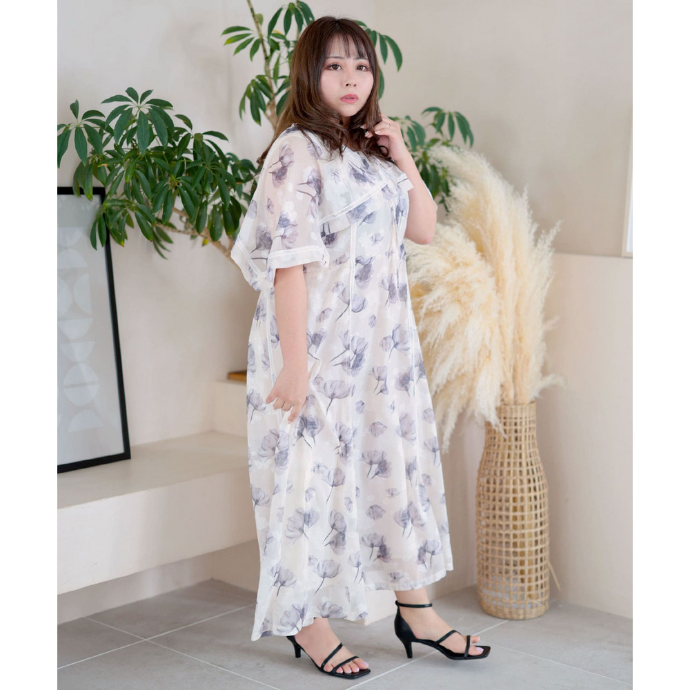 大きいサイズ レディース ケープスリーブフラワーワンピース9