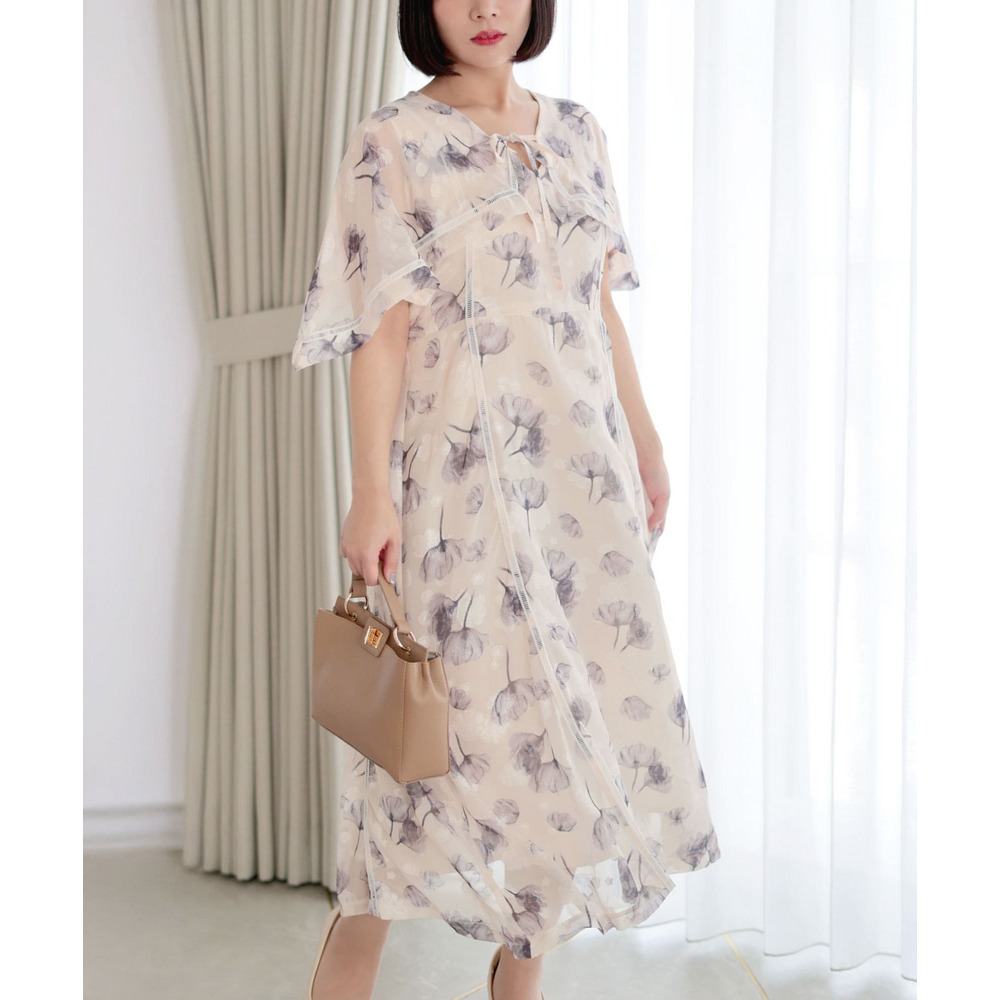 大きいサイズ レディース ケープスリーブフラワーワンピース1