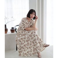 大きいサイズ レディース レトロフラワーウエストタックワンピース