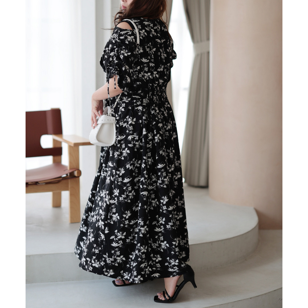 大きいサイズ レディース レトロフラワーウエストタックワンピース13