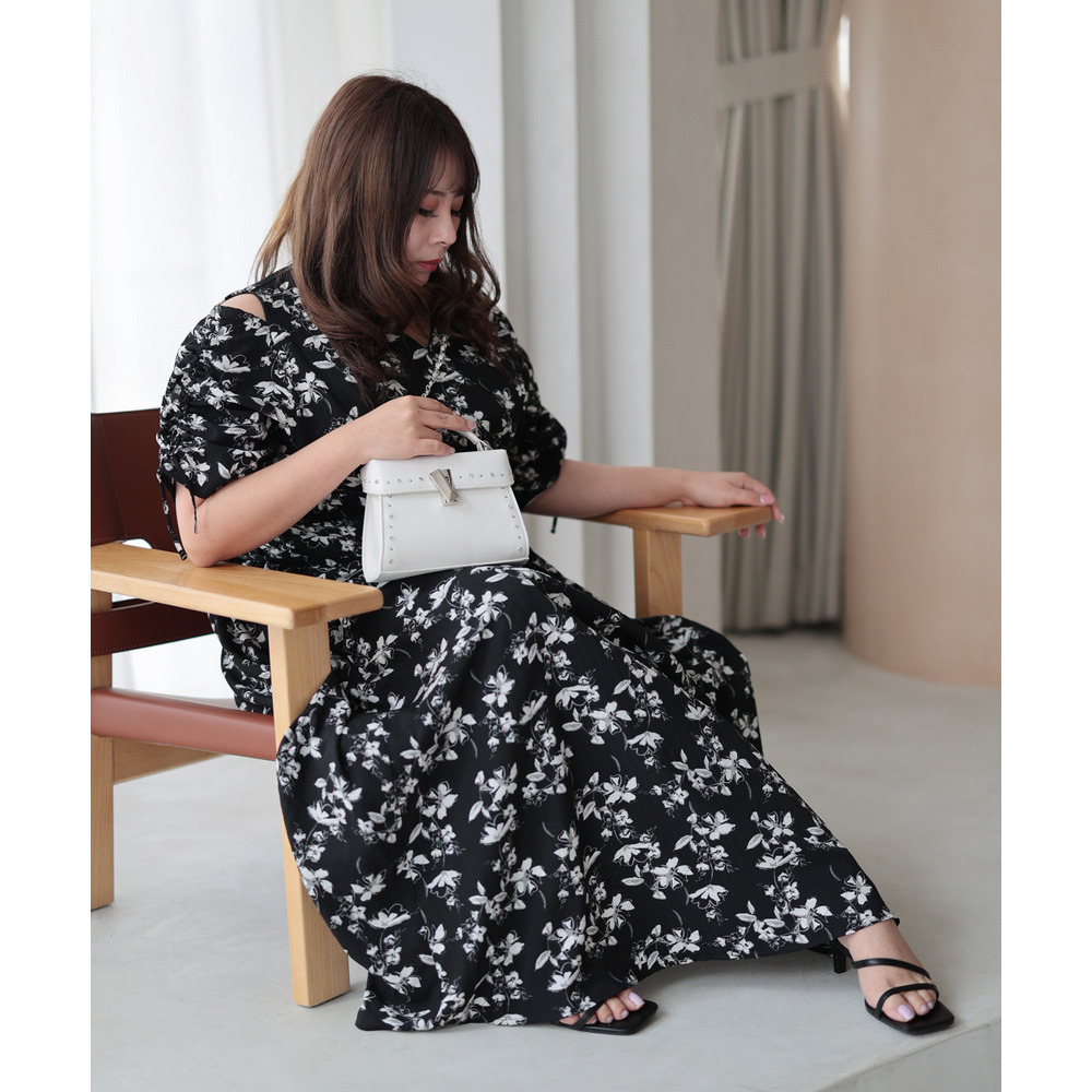 大きいサイズ レディース レトロフラワーウエストタックワンピース14