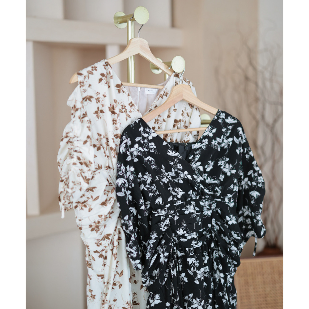 大きいサイズ レディース レトロフラワーウエストタックワンピース19