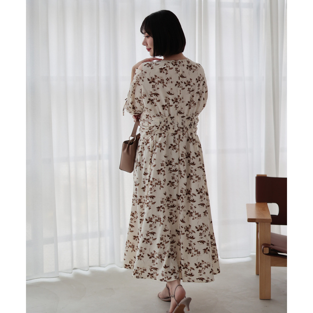大きいサイズ レディース レトロフラワーウエストタックワンピース6