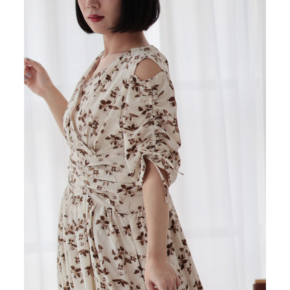 大きいサイズ レディース レトロフラワーウエストタックワンピース8