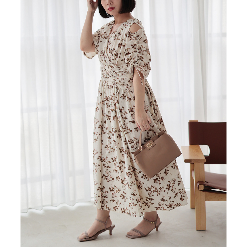 大きいサイズ レディース レトロフラワーウエストタックワンピース9