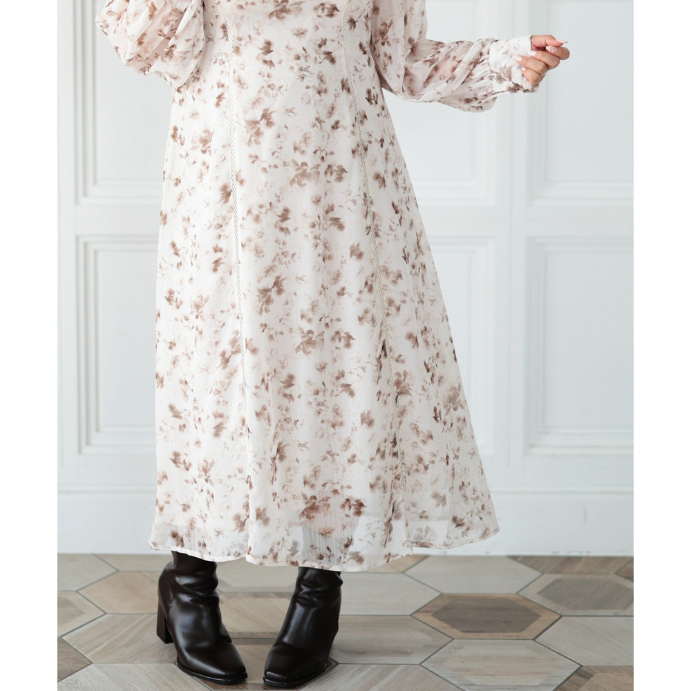 大きいサイズ レディース フラワープリントレース切替ワンピース12