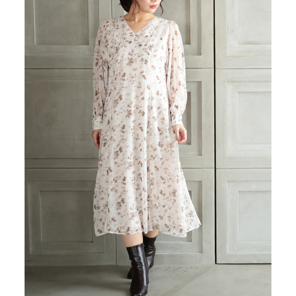 大きいサイズ レディース フラワープリントレース切替ワンピース13