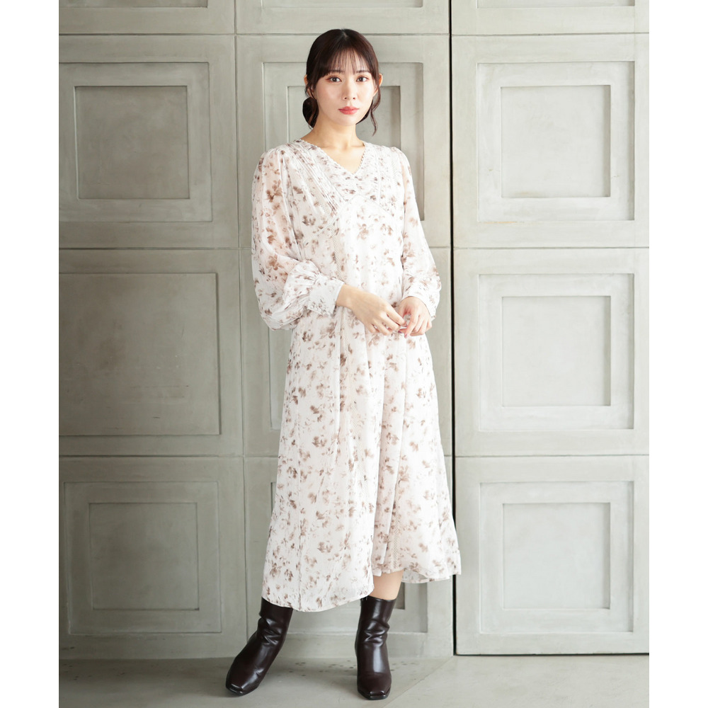 大きいサイズ レディース フラワープリントレース切替ワンピース14