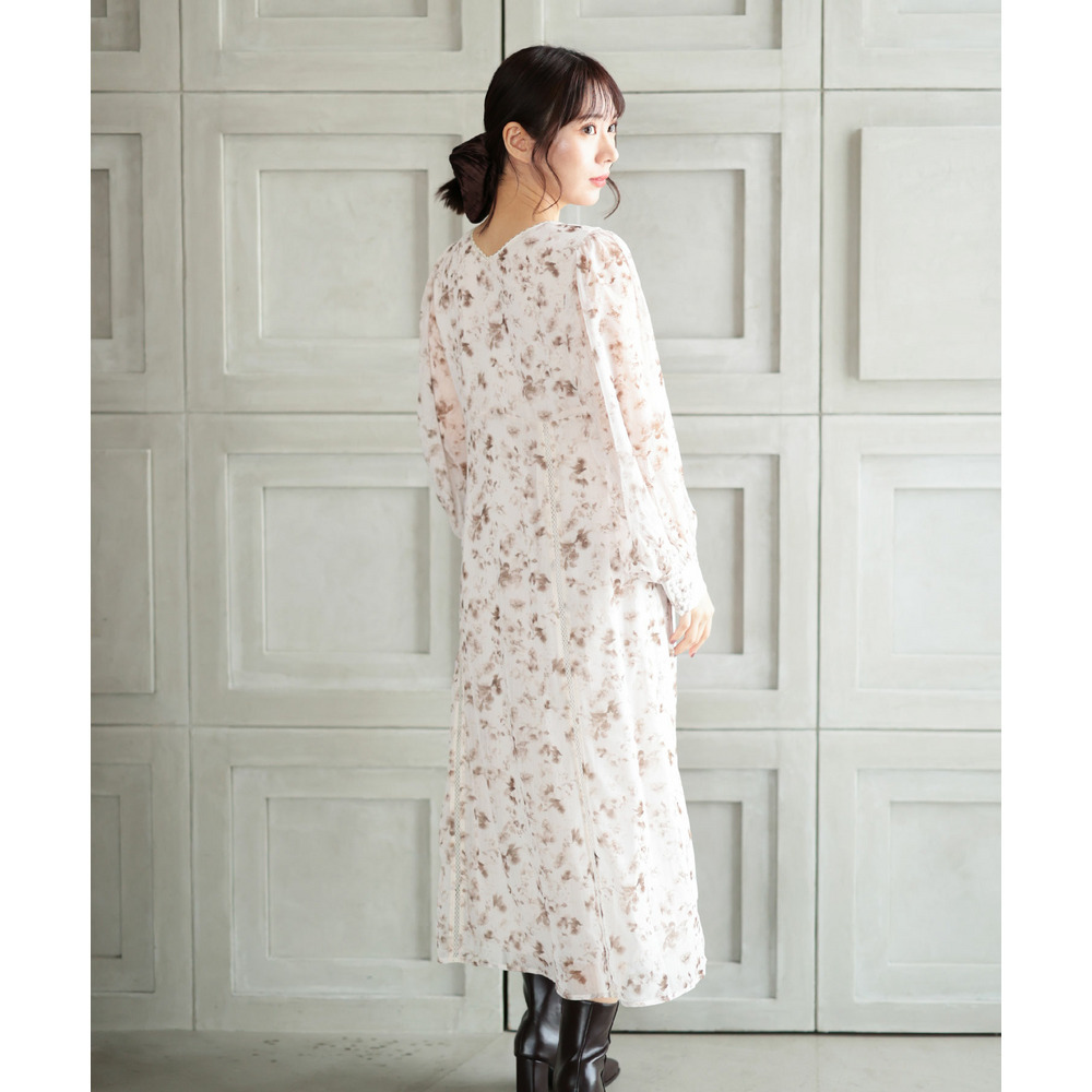 大きいサイズ レディース フラワープリントレース切替ワンピース16