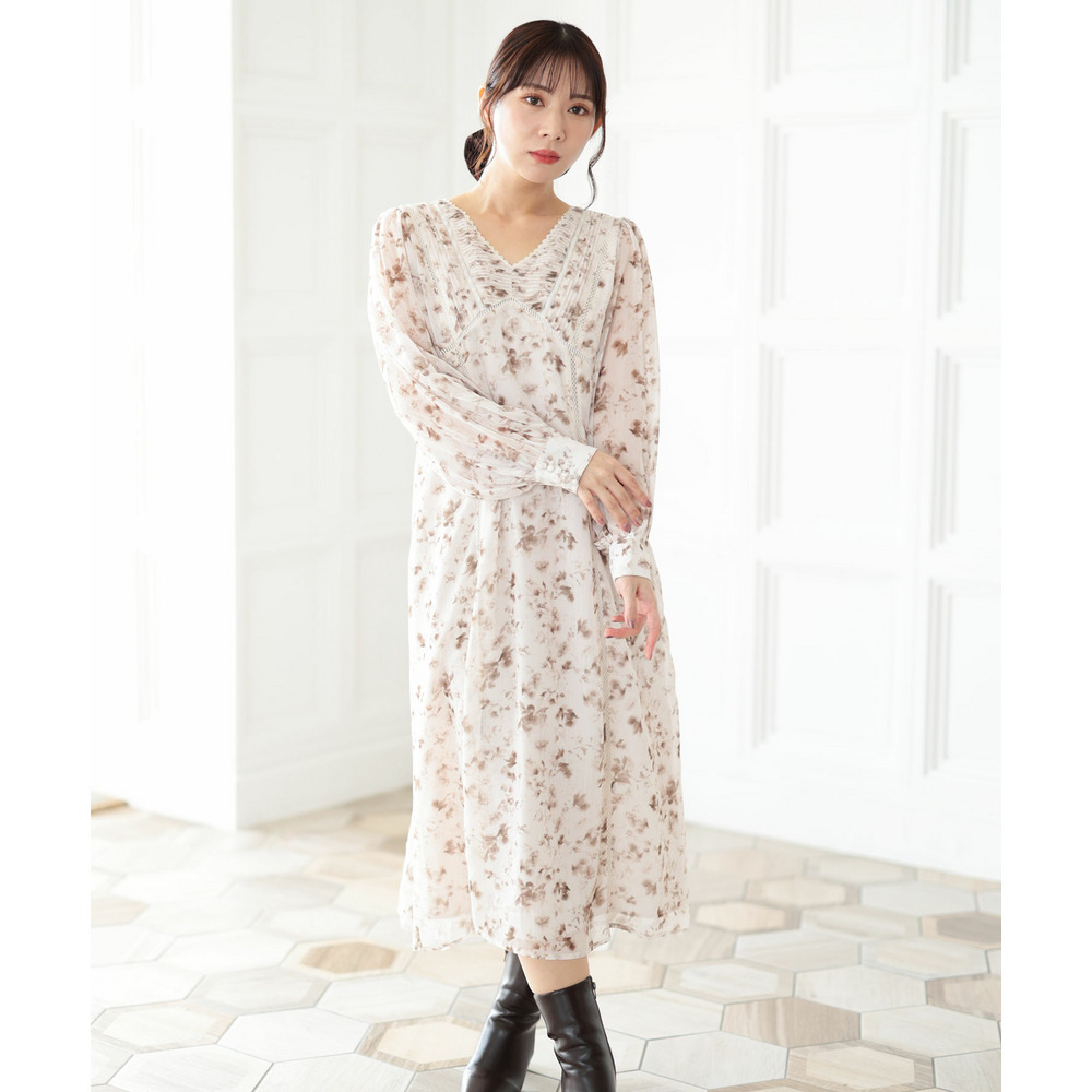 大きいサイズ レディース フラワープリントレース切替ワンピース2