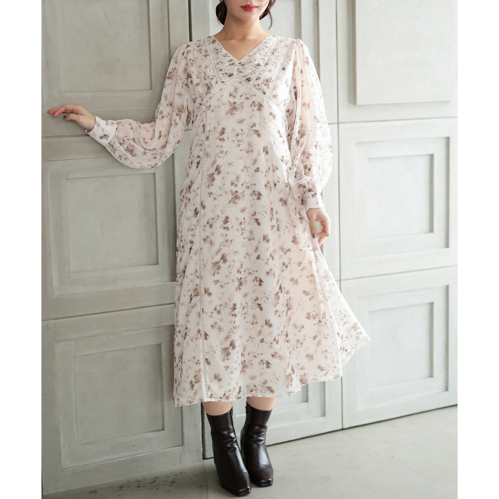 大きいサイズ レディース フラワープリントレース切替ワンピース3