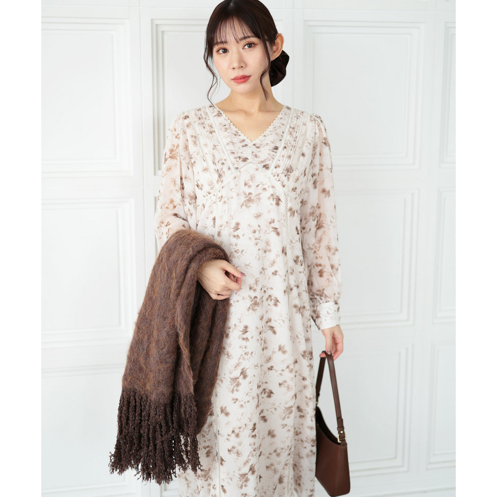 大きいサイズ レディース フラワープリントレース切替ワンピース4