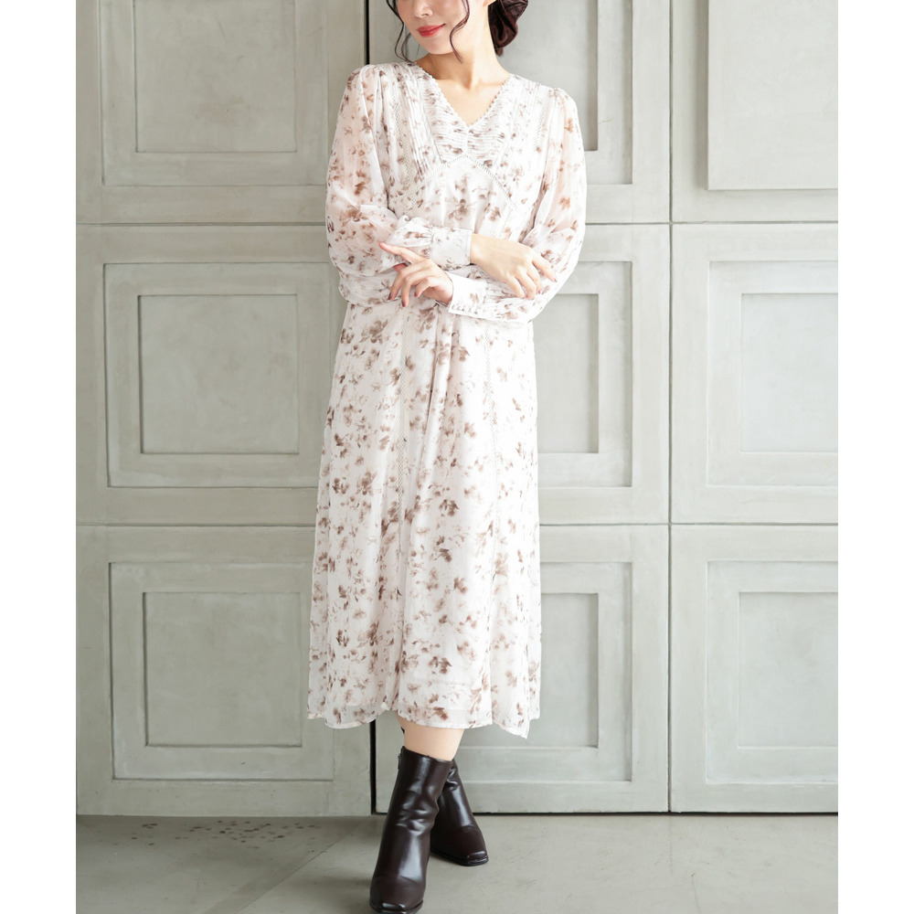 大きいサイズ レディース フラワープリントレース切替ワンピース5