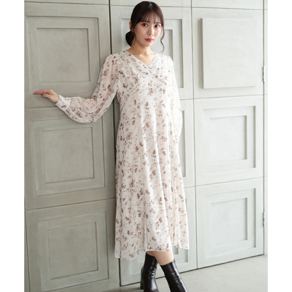 大きいサイズ レディース フラワープリントレース切替ワンピース6