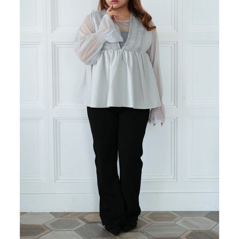 大きいサイズ レディース ペプラムベスト&シアーブラウスセット10