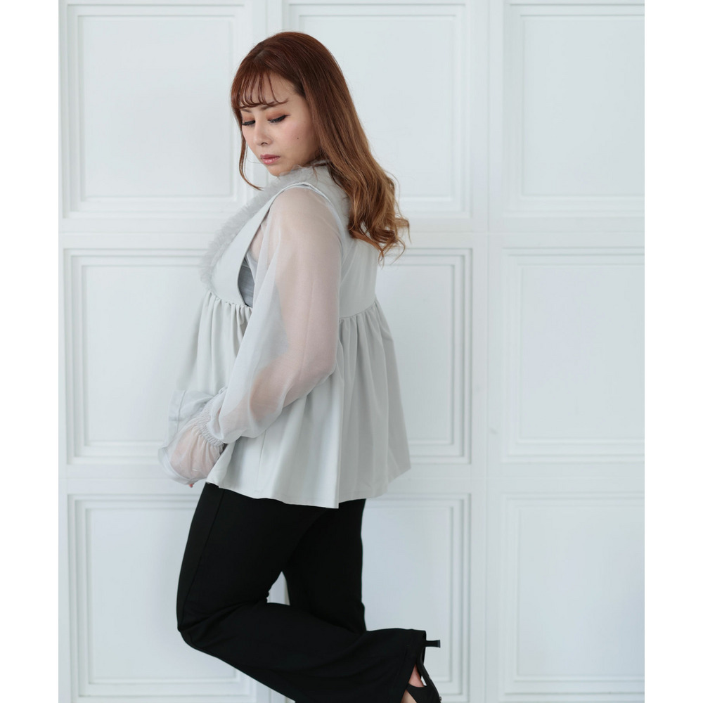 大きいサイズ レディース ペプラムベスト&シアーブラウスセット11