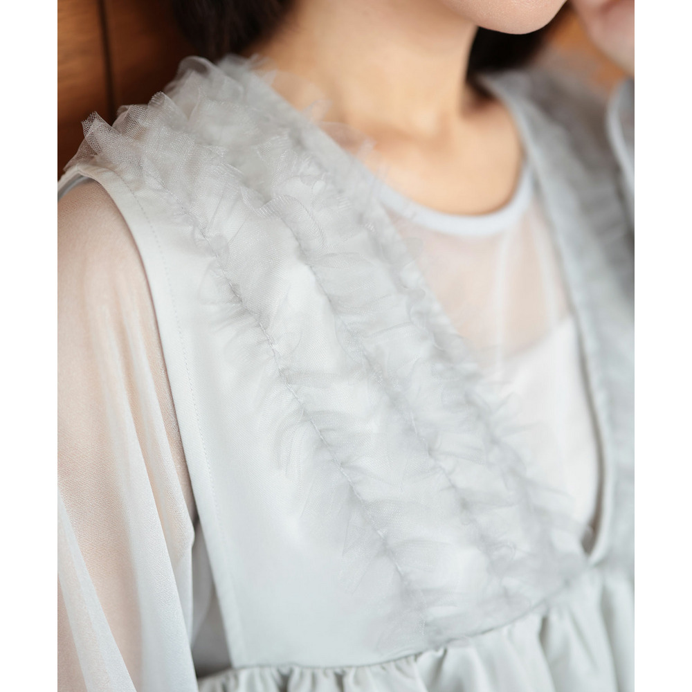 大きいサイズ レディース ペプラムベスト&シアーブラウスセット14