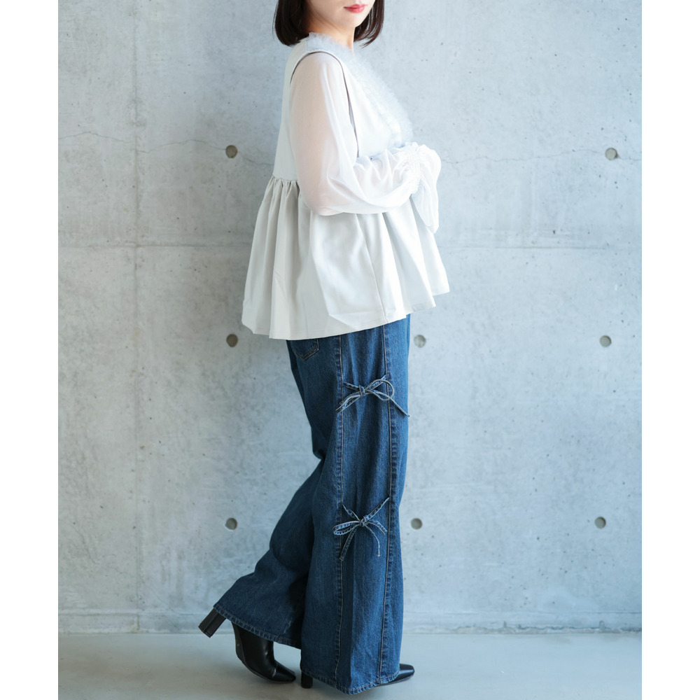 大きいサイズ レディース ペプラムベスト&シアーブラウスセット17