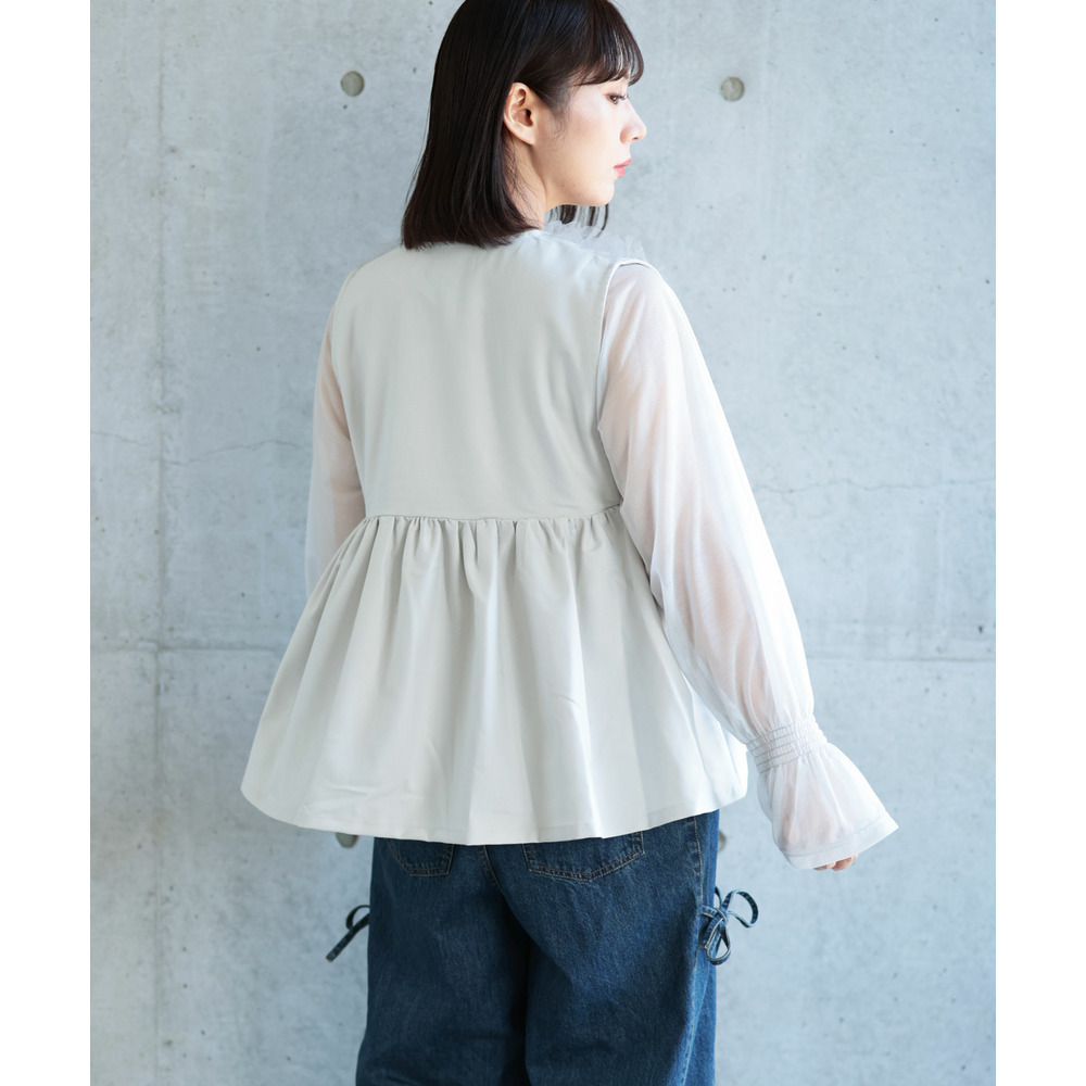 大きいサイズ レディース ペプラムベスト&シアーブラウスセット19