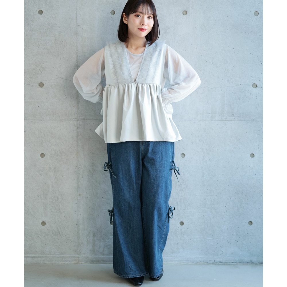 大きいサイズ レディース ペプラムベスト&シアーブラウスセット2