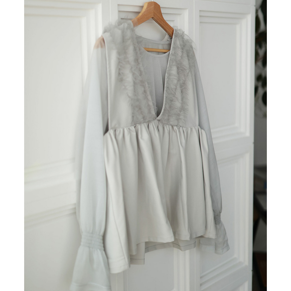 大きいサイズ レディース ペプラムベスト&シアーブラウスセット21