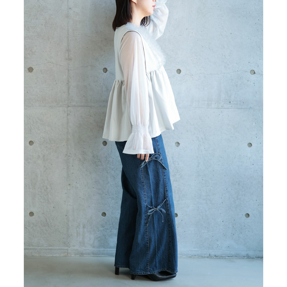 大きいサイズ レディース ペプラムベスト&シアーブラウスセット6