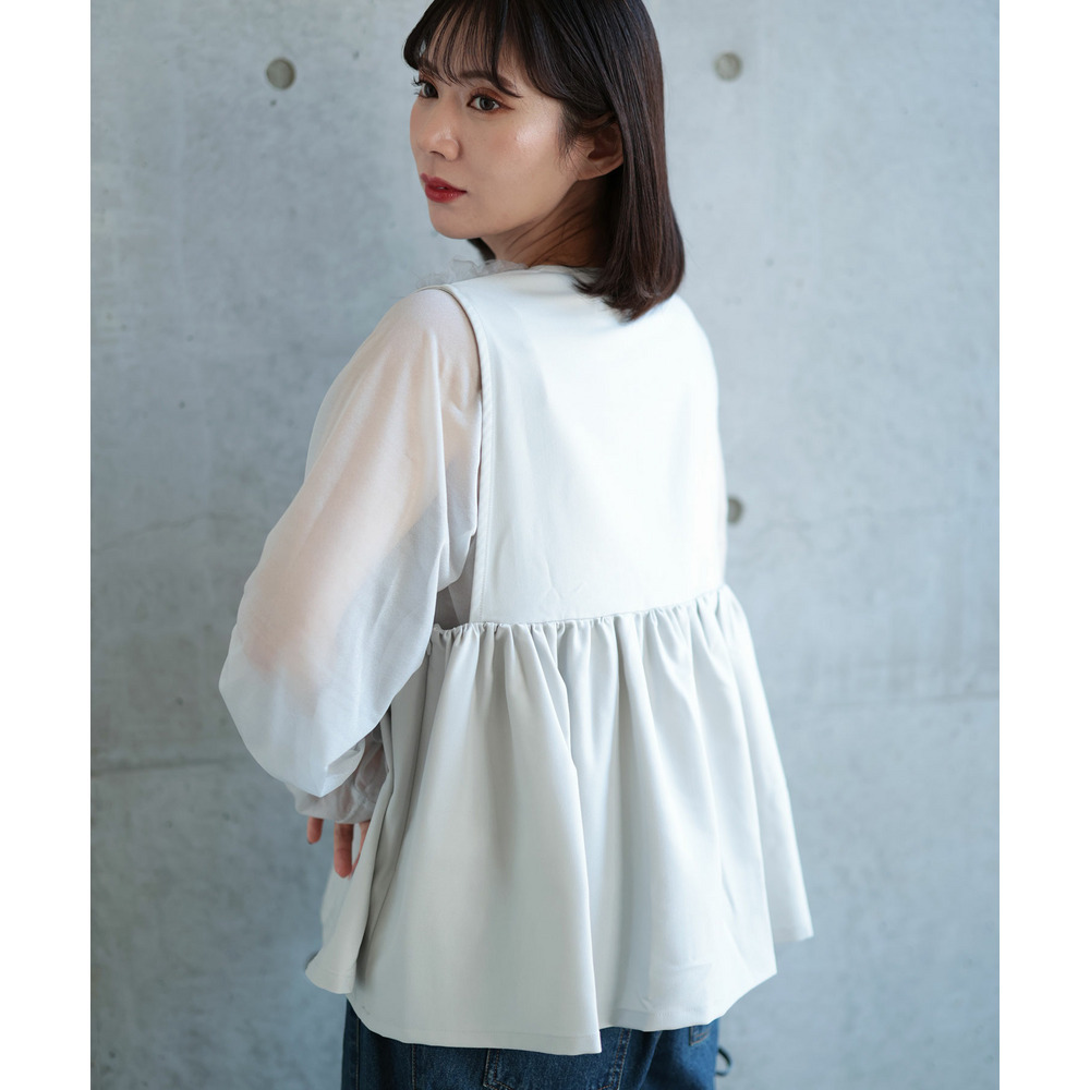 大きいサイズ レディース ペプラムベスト&シアーブラウスセット7