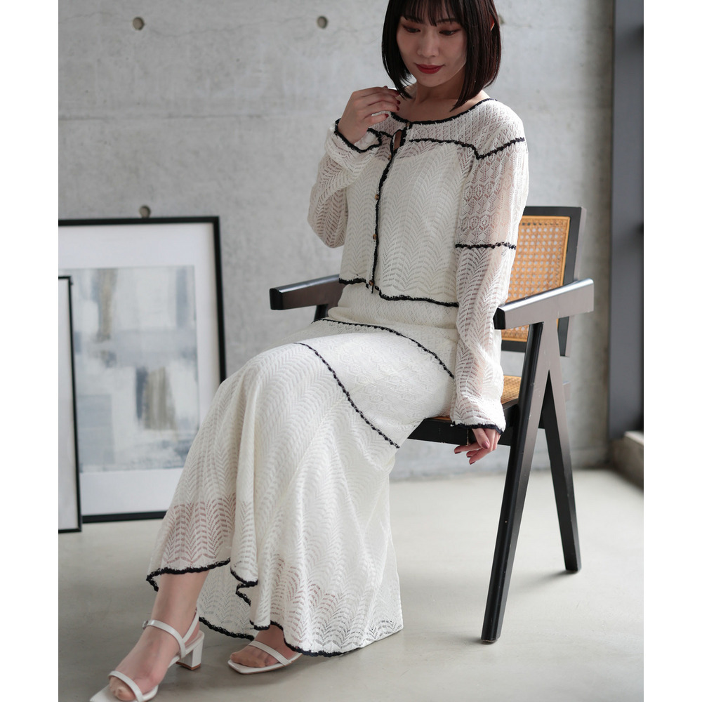 大きいサイズ レディース 配色ラインニットセットアップ