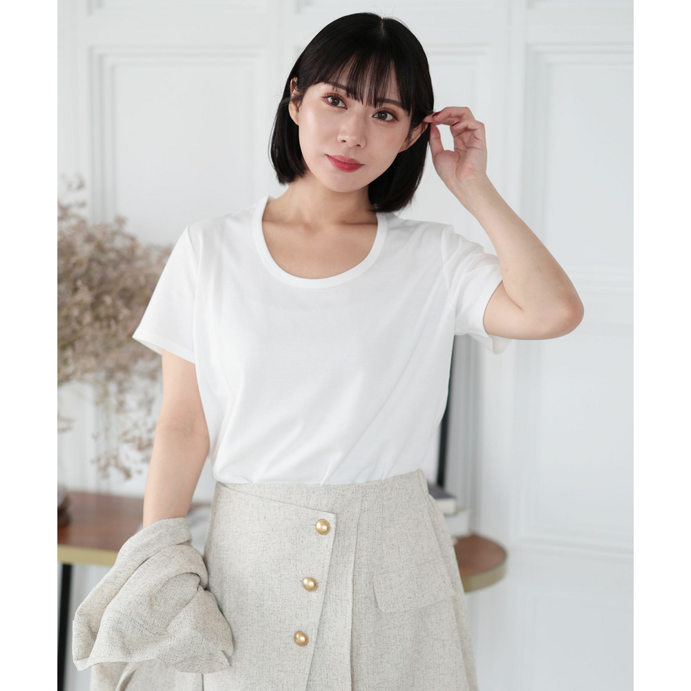 大きいサイズ レディース シルクタッチUネックTシャツ1