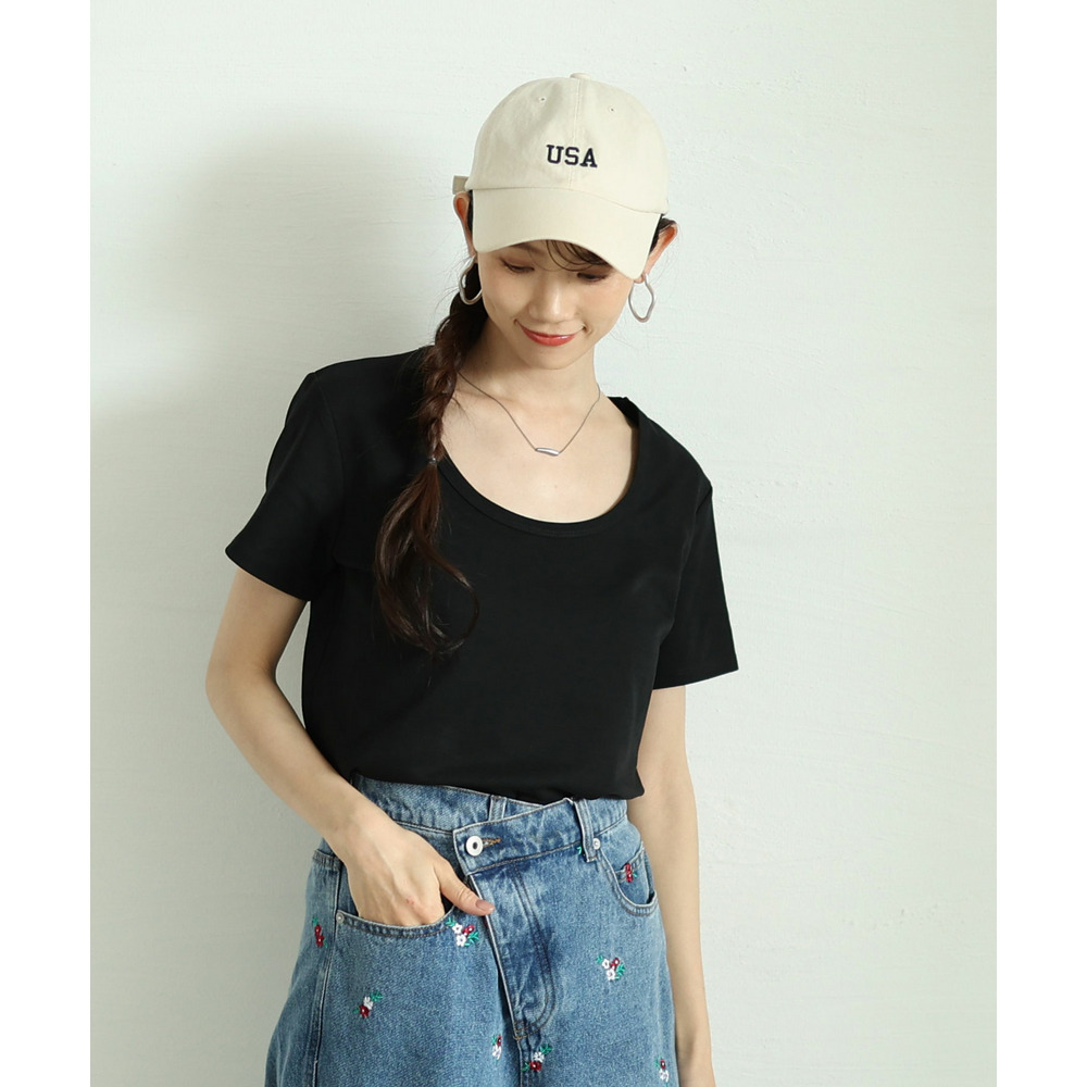 大きいサイズ レディース シルクタッチUネックTシャツ19
