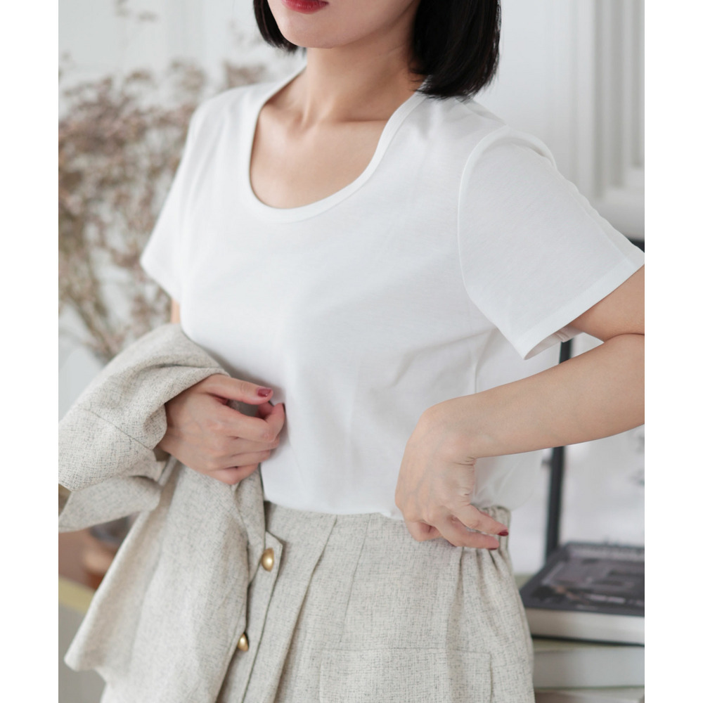 大きいサイズ レディース シルクタッチUネックTシャツ3