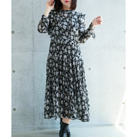 大きいサイズ レディース 花柄シフォンワンピース