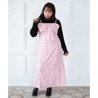 大きいサイズ レディース リボンチェックキャミワンピース