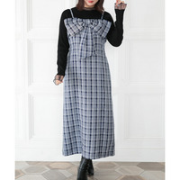 大きいサイズ レディース リボンチェックキャミワンピース