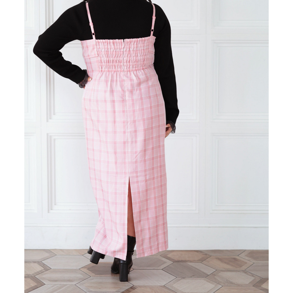 大きいサイズ レディース リボンチェックキャミワンピース19