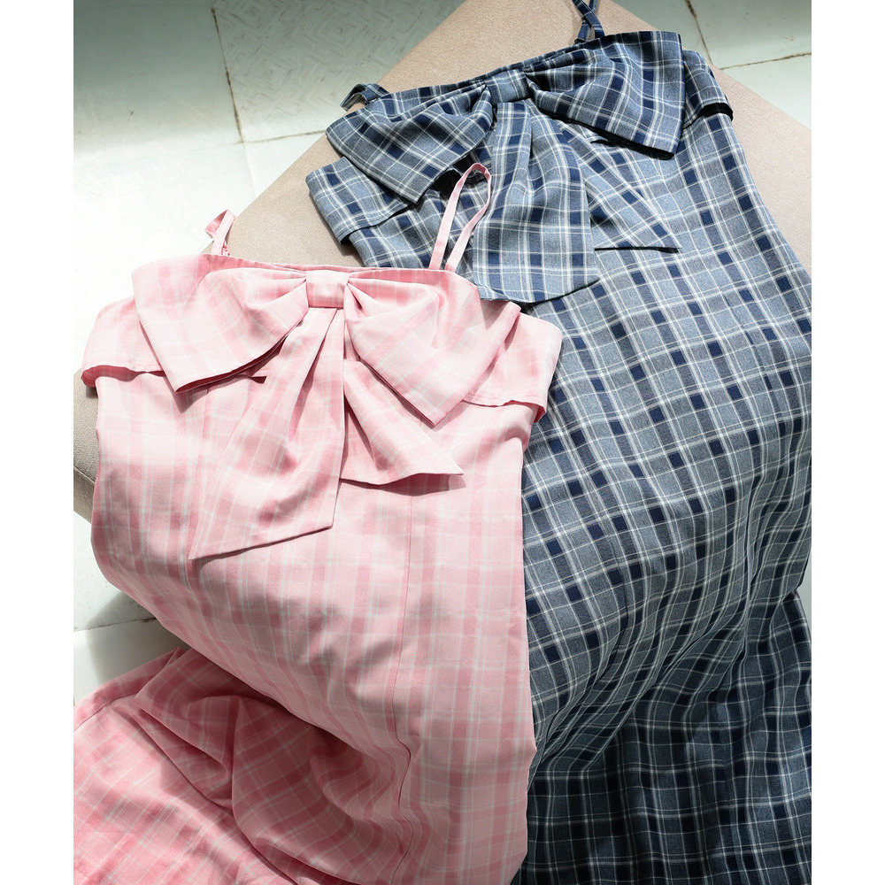 大きいサイズ レディース リボンチェックキャミワンピース20