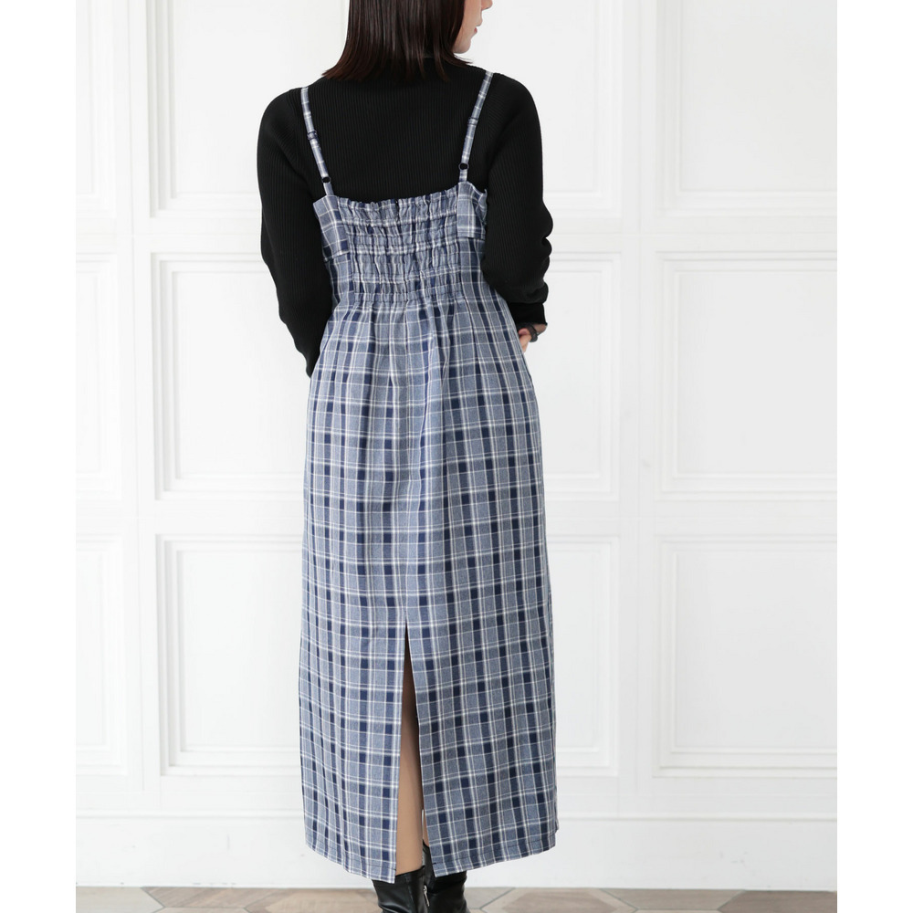 大きいサイズ レディース リボンチェックキャミワンピース6